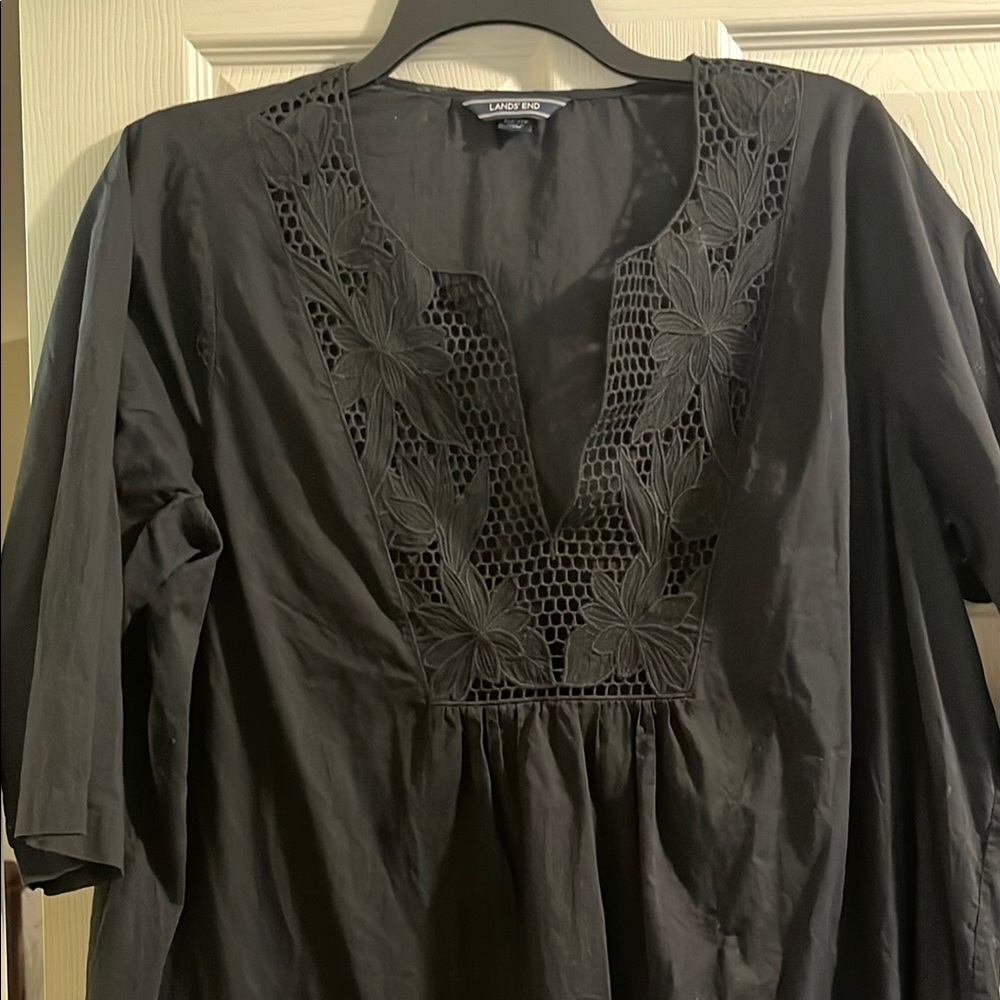 Lands End Black floral detailed swim coverup